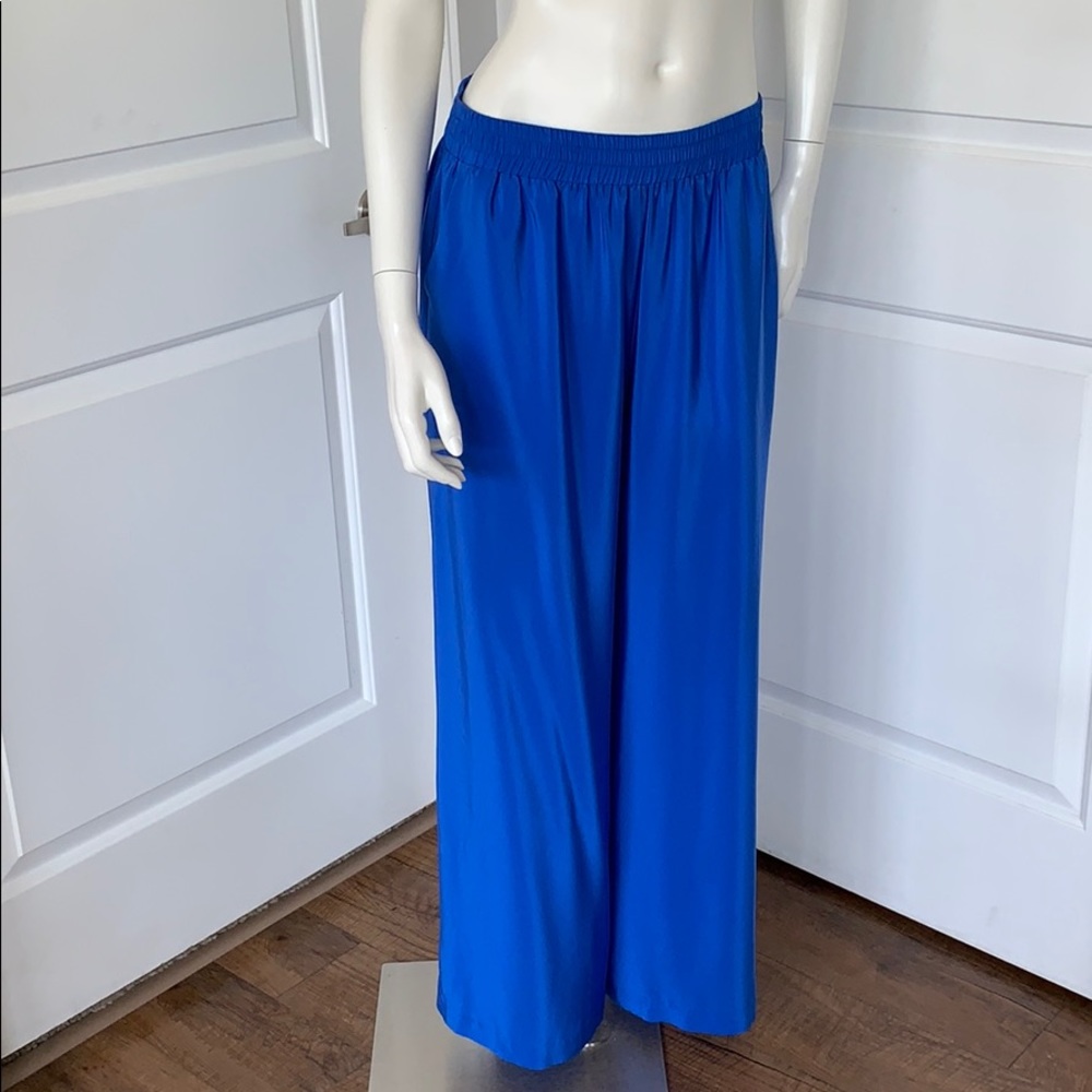 Amanda Uprichard Blue Wide Leg Pant 100% Silk L - Picture 10 of 12